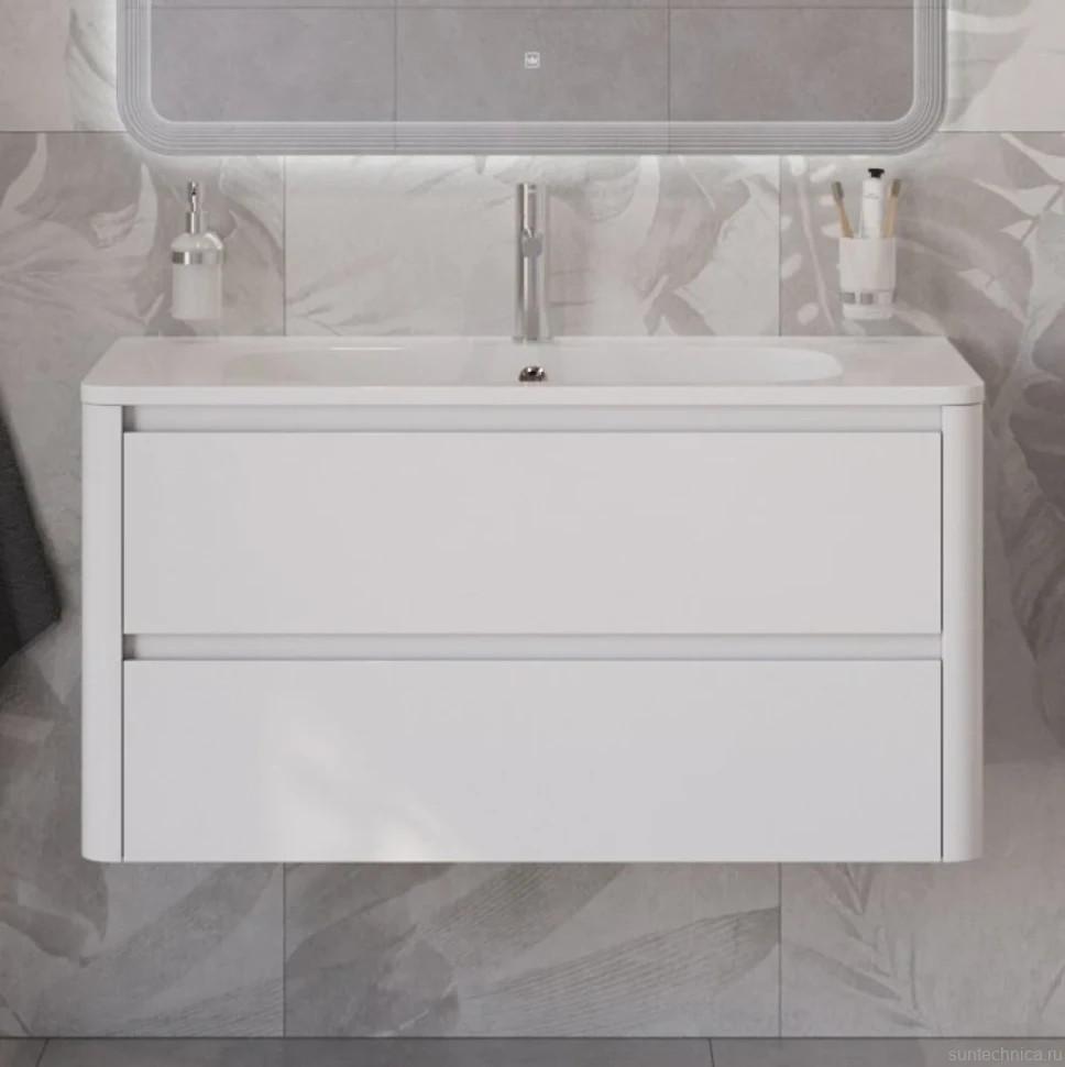 Тумба с раковиной Cezares Relax 100 bianco lucido, раковина Cezares CZR-1000/480-LV-MR-NV
