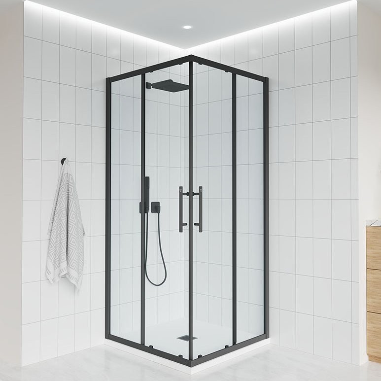 Душевой уголок Veconi Evo 300 B 100х80 см, профиль матовый черный, стекло прозрачное