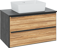 Тумба с раковиной Runo Мальта 85 подвесная, дуб, черная, раковина Tre 50