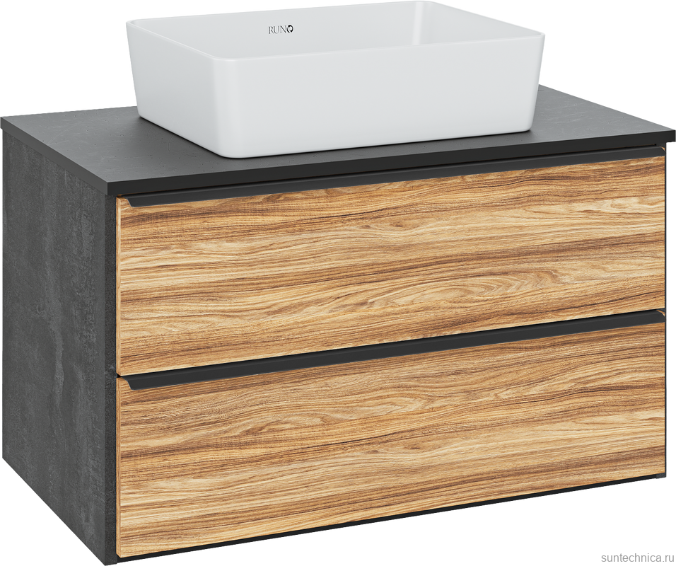 Тумба с раковиной Runo Мальта 85 подвесная, дуб, черная, раковина Tre 50