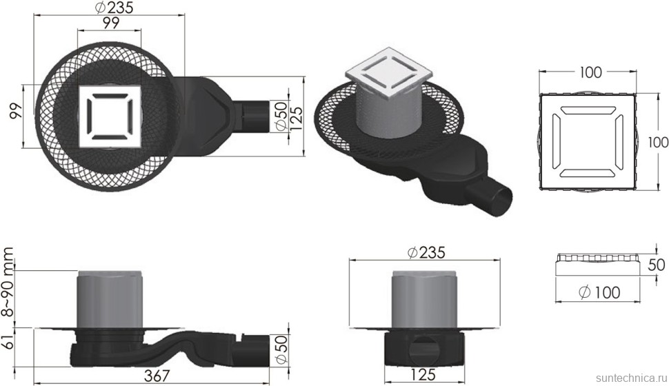 Душевой трап Berges Platz Norma 090158, 10x10 см