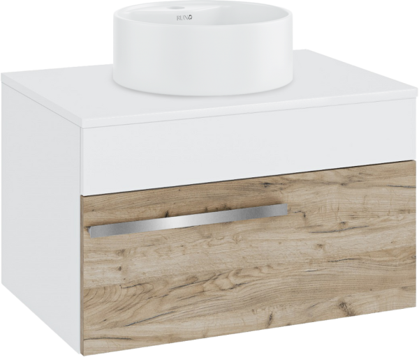 Тумба с раковиной Runo Вудлайн 65 подвесная, крафтовый дуб, раковина Sole 40