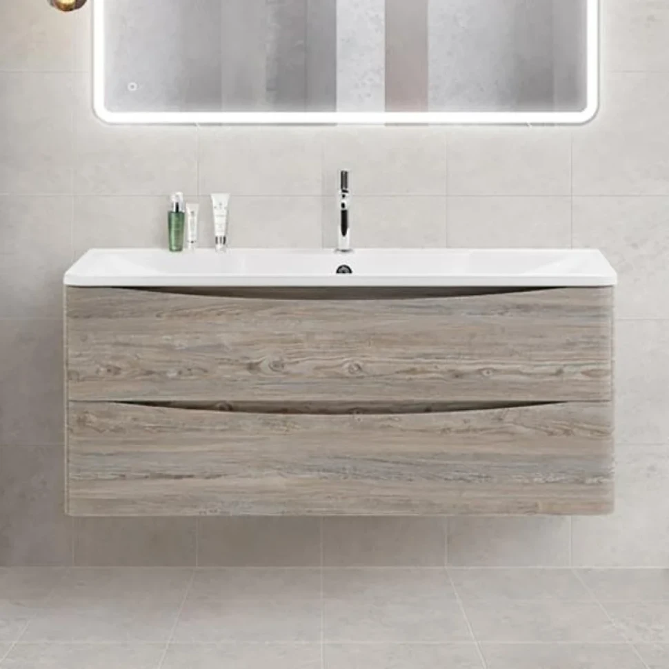 Тумба с раковиной BelBagno Acqua 120 подвесная, pino scania, белая глянцевая раковина
