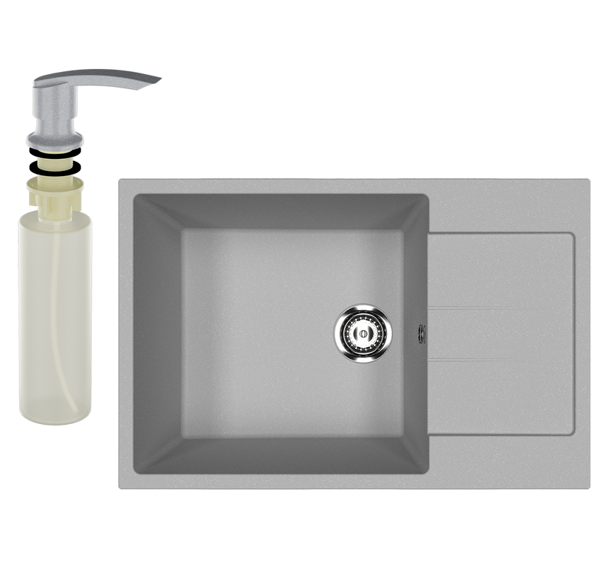 Мойка кухонная Ulgran U-602 342 графит + дозатор U-02 графит