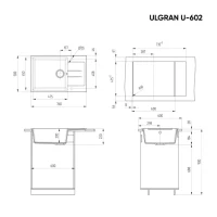 Мойка кухонная Ulgran U-602 342 графит + дозатор U-02 графит