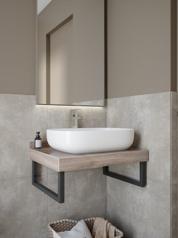 Столешница с раковиной Teymi Helmi 70 дуб кашмир, раковина Solli 61,  с черными кронштейнами