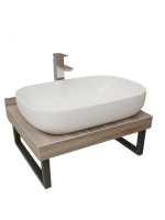 Столешница с раковиной Teymi Helmi 70 дуб кашмир, раковина Solli 61,  с черными кронштейнами