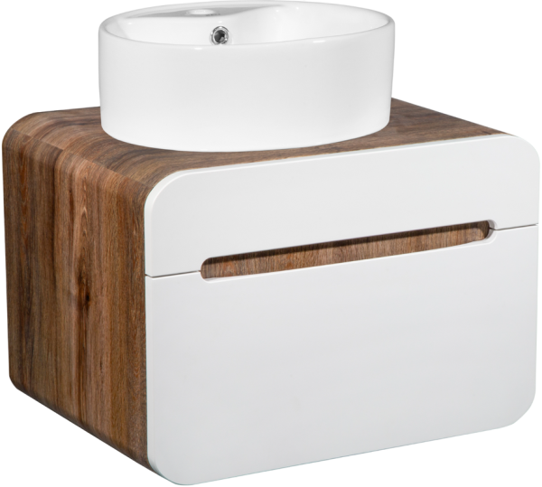 Тумба с раковиной Runo Ницца 60 темное дерево, белая, раковина Sole 40