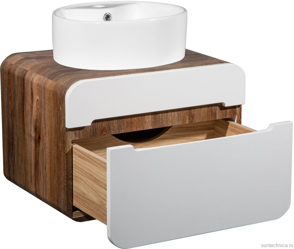 Тумба с раковиной Runo Ницца 60 темное дерево, белая, раковина Sole 40