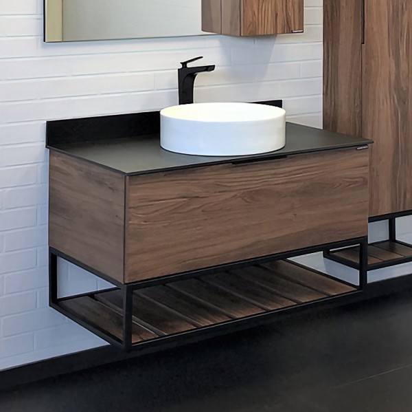 Тумба с раковиной Comforty Порто 90 подвесная, дуб темно-коричневый