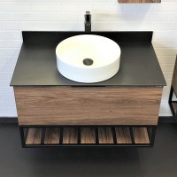 Тумба с раковиной Comforty Порто 90 подвесная, дуб темно-коричневый