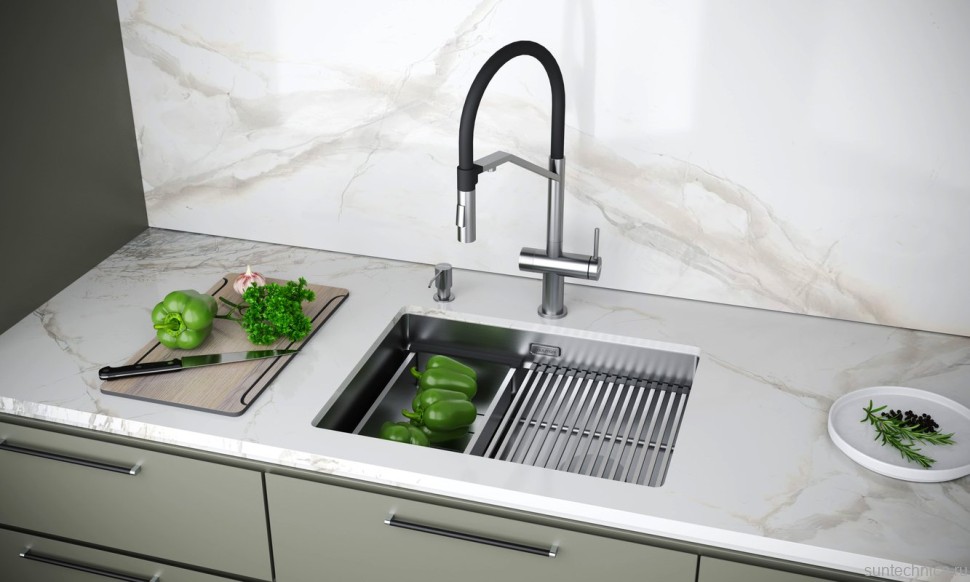 Смеситель для кухни Paulmark Zender Ze213155-BS с гибким изливом, брашированная сталь