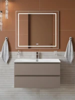 Мебель для ванной комнаты BelBagno Kraft 90 подвесная, матовая бежевая, раковина bb-8099-90
