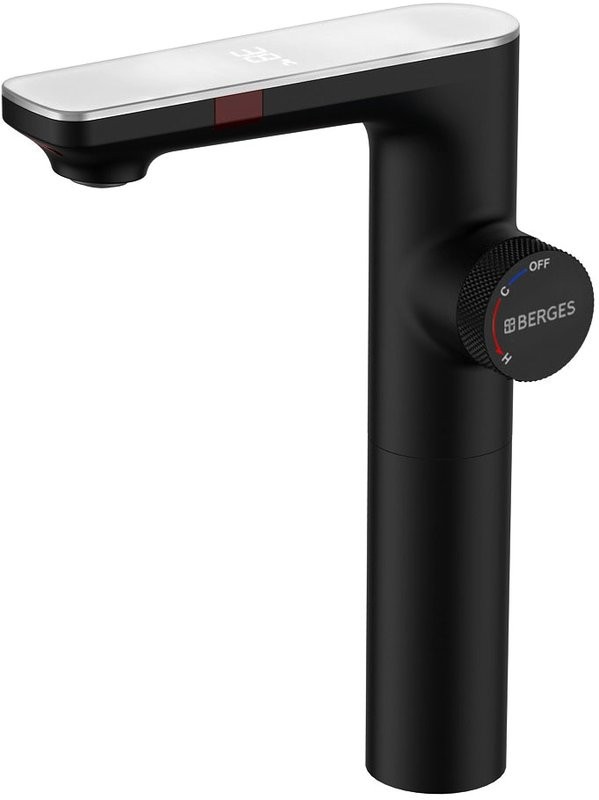 Термостатический смеситель Berges Morans 076004 цифровая индикация температуры воды, черный матовый