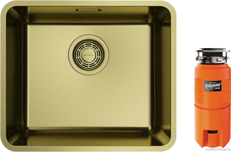 Комплект Мойка Omoikiri Omi 43-U/I Ultra Mini-LG светлое золото + Измельчитель Nagare slim 900