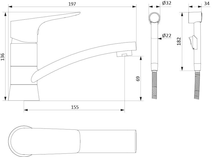 Комплект для раковины Damixa Jupiter 770230001 с гигиеническим душем, хром
