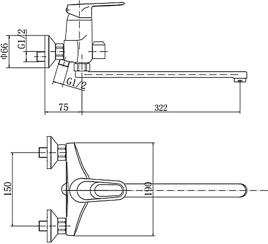 Смеситель с длинным изливом для ванны Fashun A2204 хром