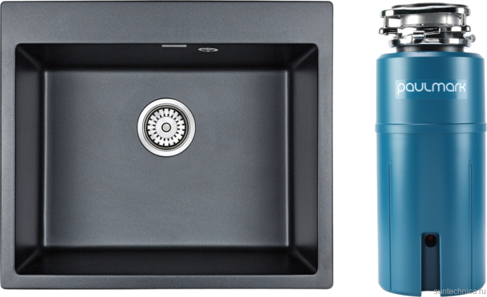 Комплект Мойка Paulmark Kante 60 PM106052-BLM черный металлик + Измельчитель Intenso