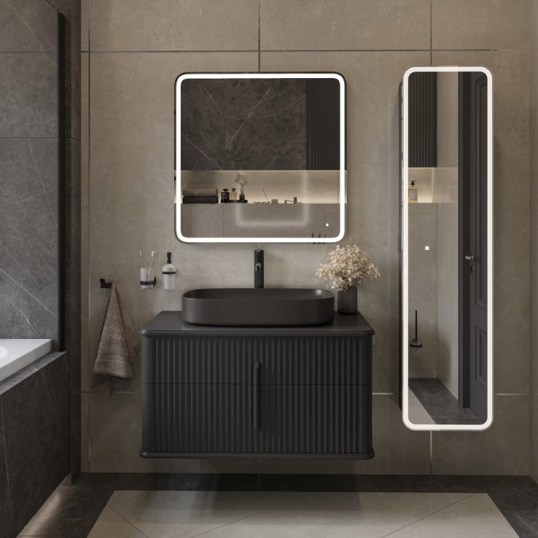 Мебель для ванной комнаты STWORKI Молде 95 антрацит, со столешницей, раковина STWORKI Молде черная матовая