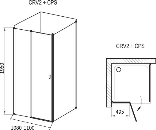 Душевой уголок Ravak Chrome CRV2-110+CPS-80 Transparent, профиль сатин