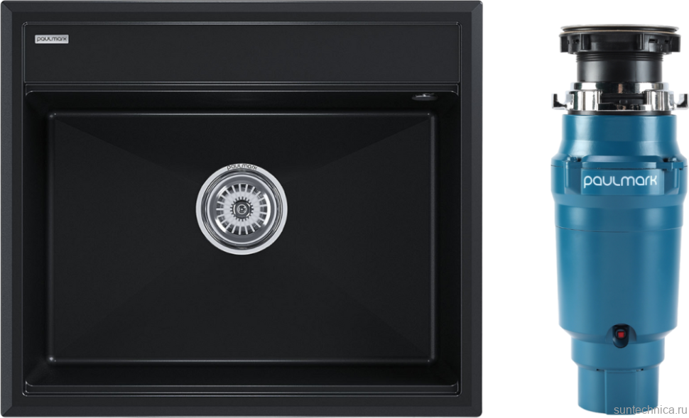 Комплект Мойка Paulmark Stepia 60 PM115951-BLM черный металлик + Измельчитель Intenso