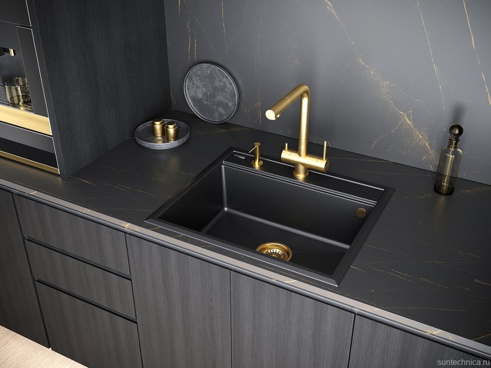 Комплект Мойка Paulmark Stepia 60 PM115951-BLM черный металлик + Измельчитель Intenso