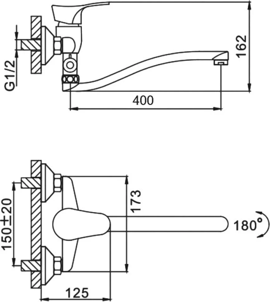 Смеситель с длинным изливом для ванны D-lin 405-6 D140405-6 хром