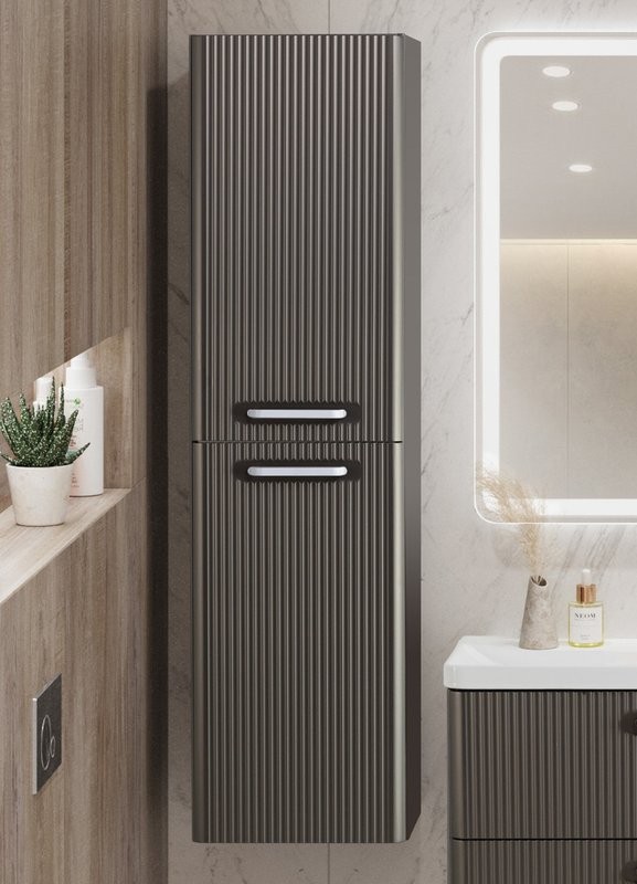 Шкаф-пенал для ванной BelBagno Due 40 подвесной, ручки белые, оружейная сталь