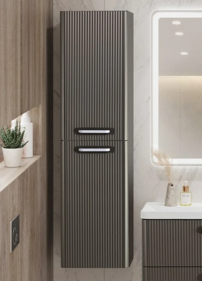 Шкаф-пенал для ванной BelBagno Due 40 подвесной, ручки белые, оружейная сталь