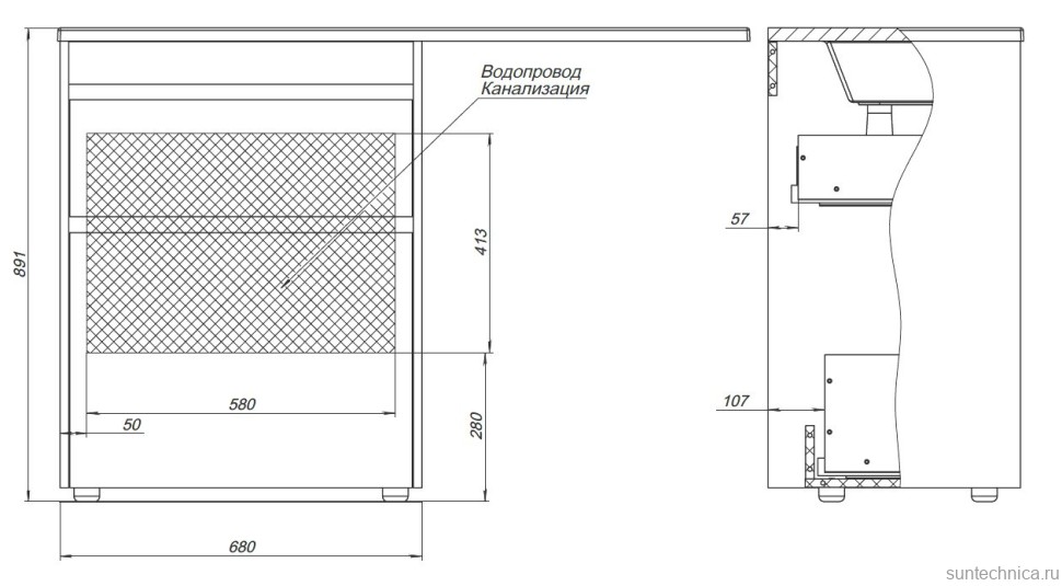 Тумба под раковину без столешницы Aquanet Токио 68 напольная, дуб веллингтон, под стиральную машину