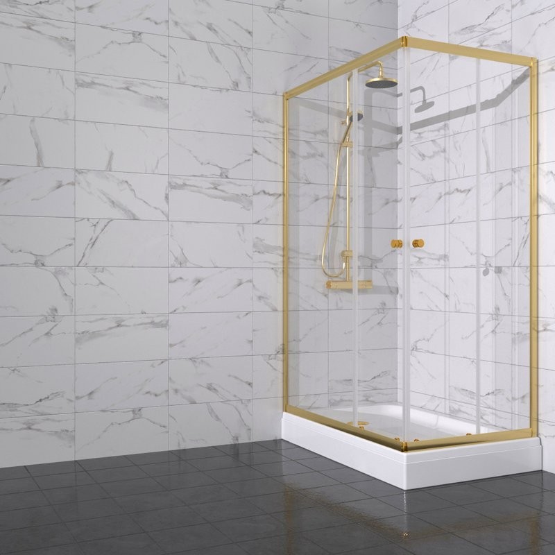 Душевой уголок Triton Вента -Голд 90х90, профиль золото, стекло прозрачное, с поддоном