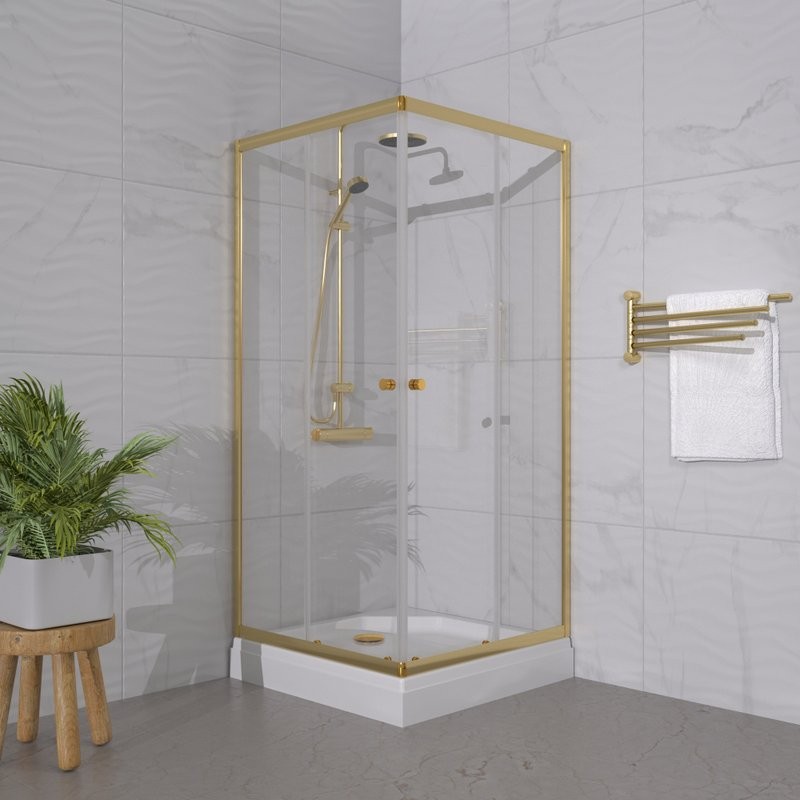 Душевой уголок Triton Вента -Голд 90х90, профиль золото, стекло прозрачное, с поддоном