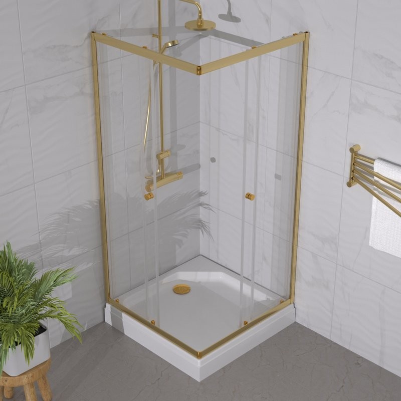 Душевой уголок Triton Вента -Голд 90х90, профиль золото, стекло прозрачное, с поддоном