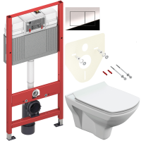 Комплект Унитаз подвесной Cersanit Carina XL Clean On DPL EO slim + Инсталляция TECE Now 9400412 4 в 1 с кнопкой смыва