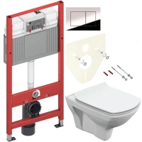 Комплект Унитаз подвесной Cersanit Carina XL Clean On DPL EO slim + Инсталляция TECE Now 9400412 4 в 1 с кнопкой смыва
