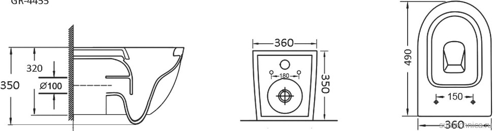 Комплект Унитаз подвесной Grossman GR-4455BMS безободковый + Инсталляция Geberit Duofix Delta 458.149.21.1 с кнопкой смыва, хром + Звукоизоляция