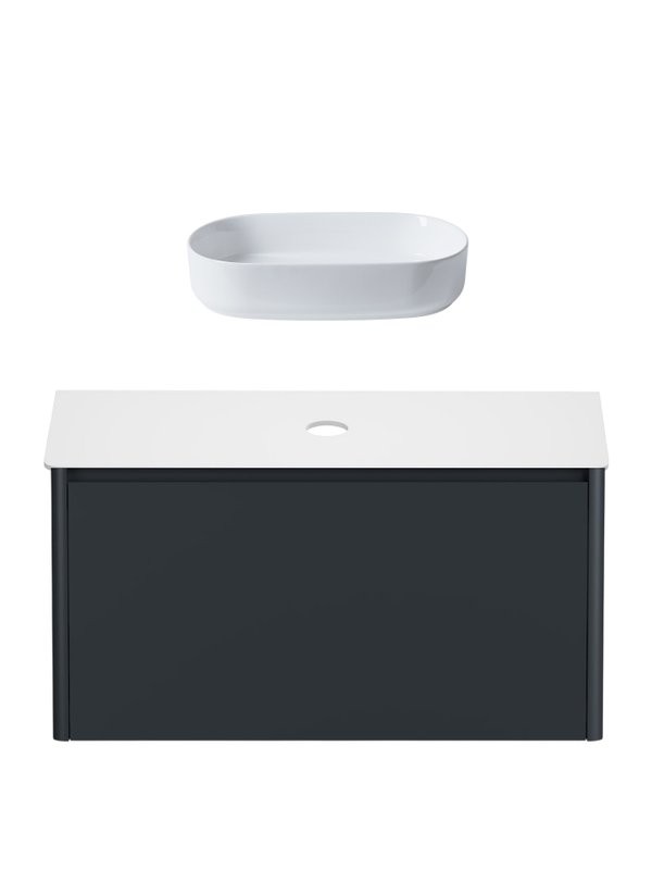Тумба с раковиной Allen Brau Gravity 100 1 ящик, матовый антрацит, столешница белая, раковина Fantasy Oval 55, белая