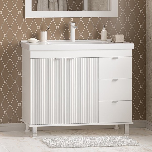 Тумба с раковиной Misty Аврора 100 напольная, белая