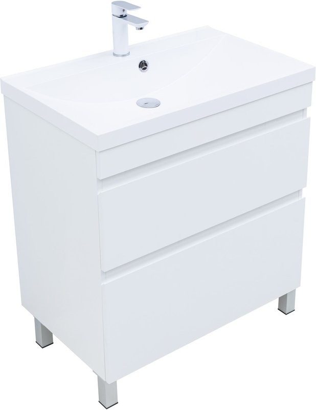 Тумба под раковину без столешницы Aquanet Нота New 75 напольная, 2 ящика, белый глянец