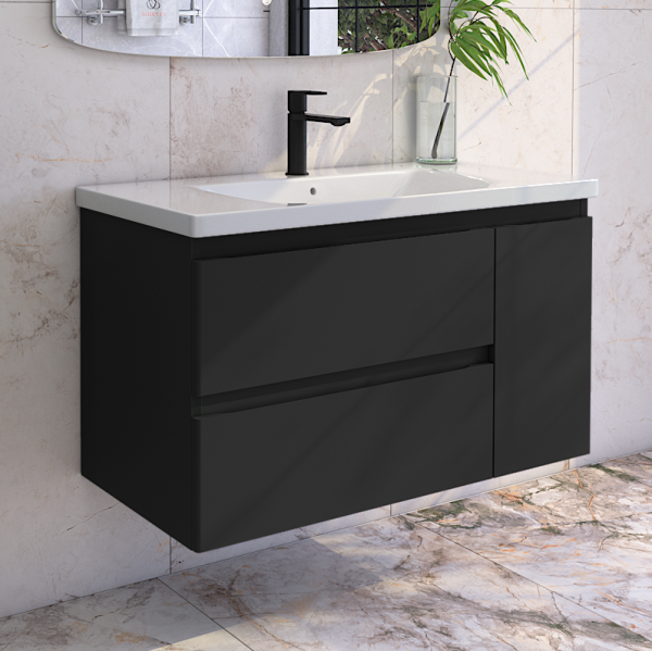 Тумба с раковиной Caprigo Forte 100 R подвесная, черная