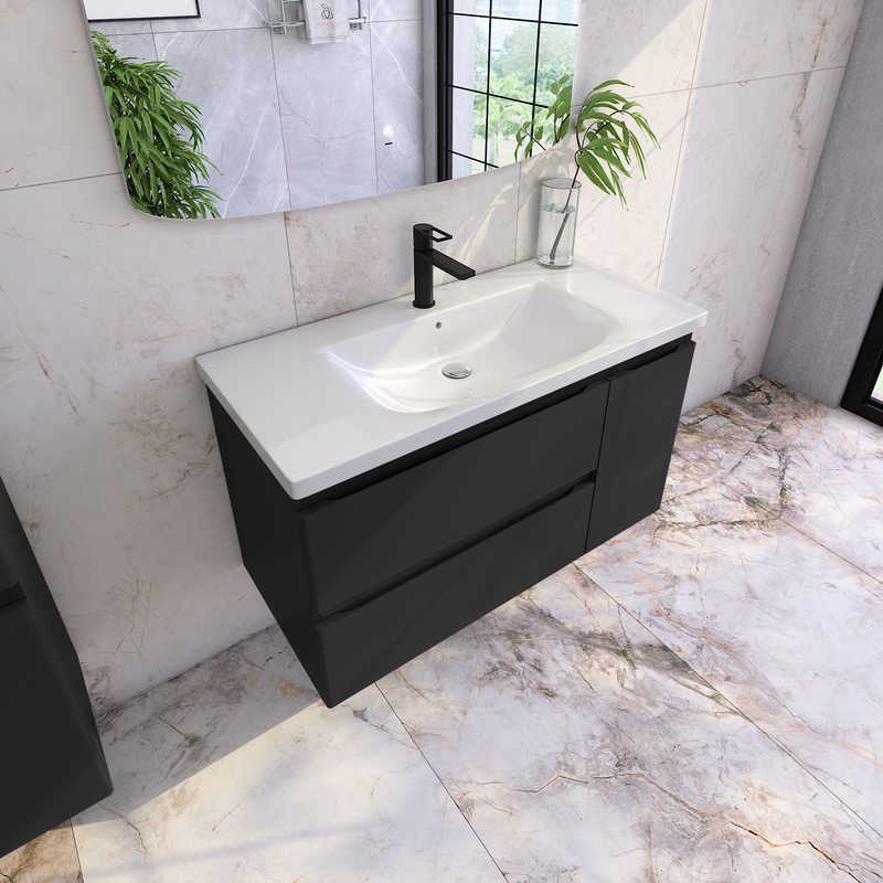 Тумба с раковиной Caprigo Forte 100 R подвесная, черная