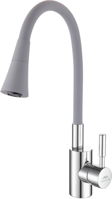 Смеситель для кухни Fashun A4053+B17 с гибким изливом, хром, серый
