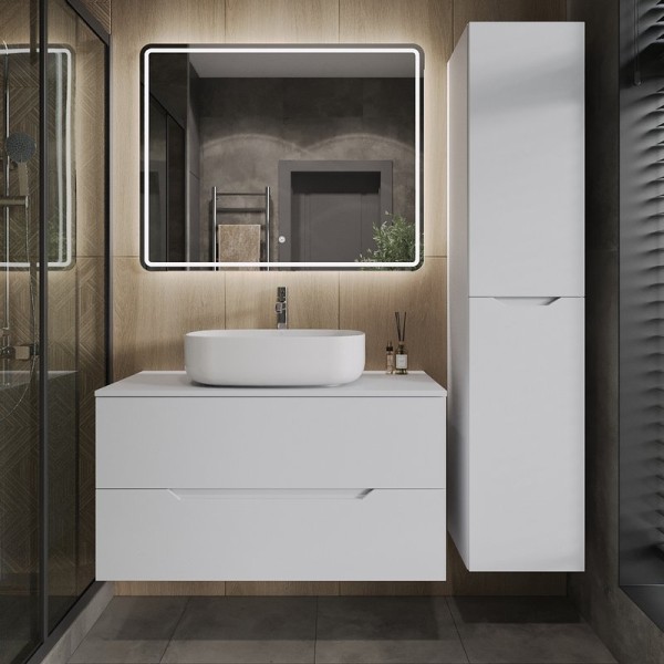 Мебель для ванной комнаты Orange Line 100 подвесная, 2 ящика, матовая белая с раковиной B07-540W