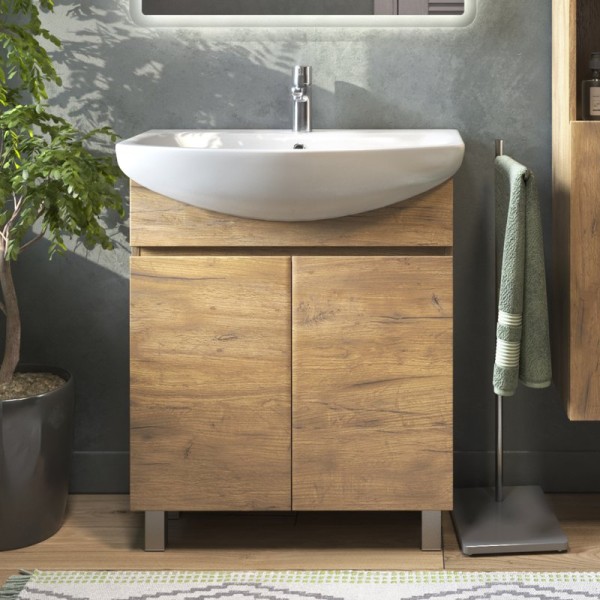 Тумба с раковиной Vigo Wing 70 напольная, 2 дверки, дуб золотой, раковина Балтика 70