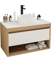 Тумба с раковиной Teymi Ritta 85 дуб эврика, матовая белая, раковина Lina D35