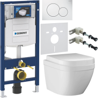 Комплект Унитаз подвесной Grohe Euro Ceramic 39206000 компактный + Крышка 39330001 с микролифтом + Инсталляция Geberit Duofix UP 320 111.300.00.5 + Кнопка Sigma 01 115.770.11.5 белая + Крепления 111.815.00.1 к стене + Звукоизоляция