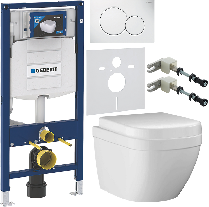 Комплект Унитаз подвесной Grohe Euro Ceramic 39206000 компактный + Крышка 39330001 с микролифтом + Инсталляция Geberit Duofix UP 320 111.300.00.5 + Кнопка Sigma 01 115.770.11.5 белая + Крепления 111.815.00.1 к стене + Звукоизоляция