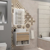 Тумба подвесная для ванной 55 см Teymi Ritta корпус белый фасад дуб T60537