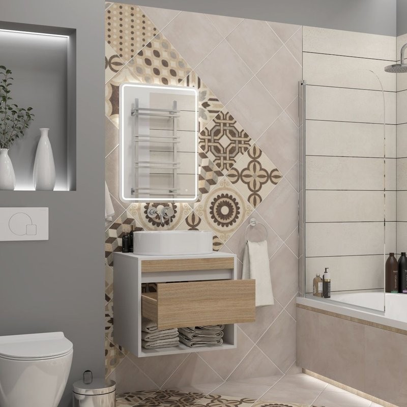 Тумба подвесная для ванной 55 см Teymi Ritta корпус белый фасад дуб T60537