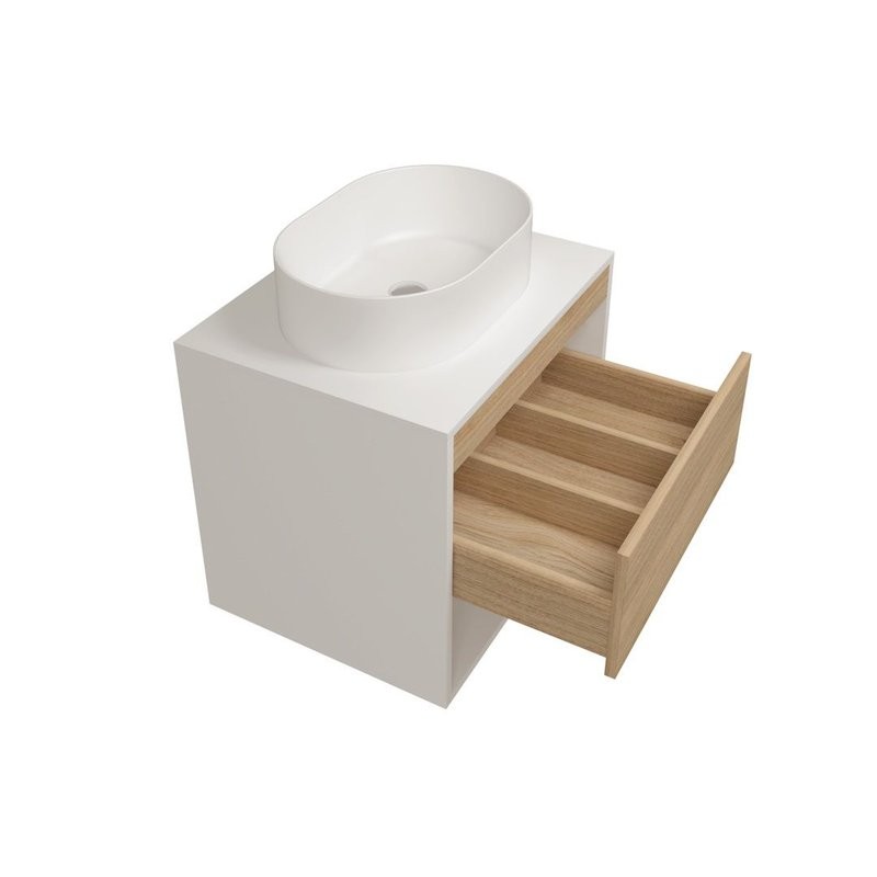 Тумба подвесная для ванной 55 см Teymi Ritta корпус белый фасад дуб T60537